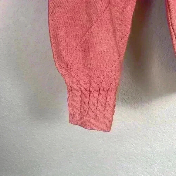 Simplee Pink Pompom Crewneck Pullover Cable Knit Cuff Sweater Women's Size Small - Picture 3 of 9